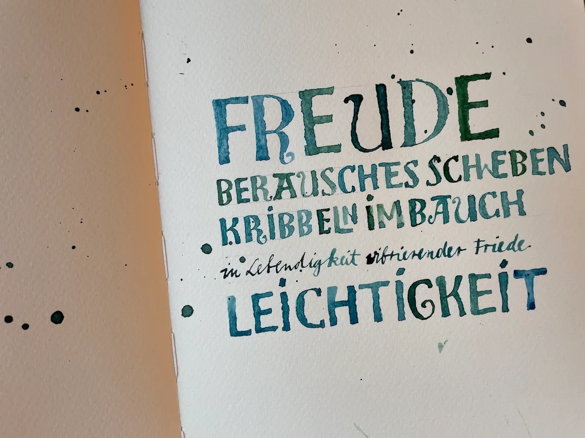 Ben Shahn Lettering Kunstwerk Freude in Blautönen