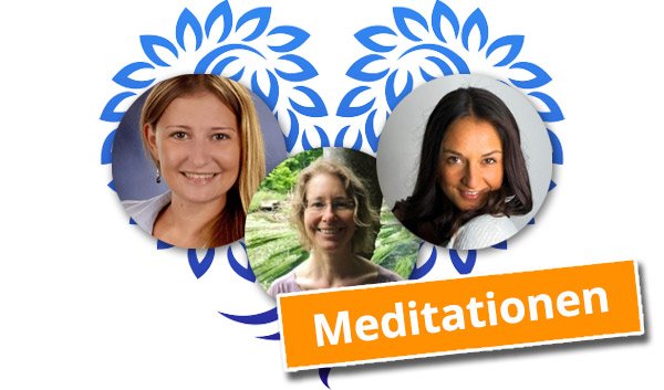 Meditationen Bonus mit drei weiblichen Porträts und Blüten-Design