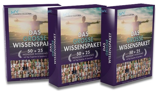 Drei violette Wissenspaket-Boxen mit gleicher Gestaltung