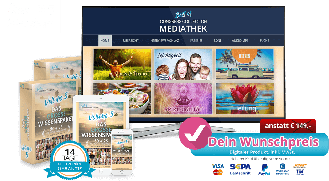 Hero-Banner mit Mediathek-Website, Produktboxen und Wunschpreis-Angebot für digitales Produkt