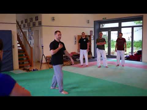 Videostandbild: Aikido-Kurs mit Instruktor und Kursteilnehmern im Trainingsraum