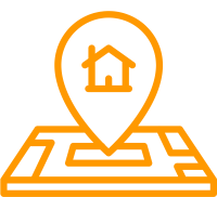 Orange Icon: Standort-Pin mit Haus symbolisiert lokale Sichtbarkeit