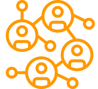Orange Icon: Vernetzte Personen symbolisieren Kundenbindung