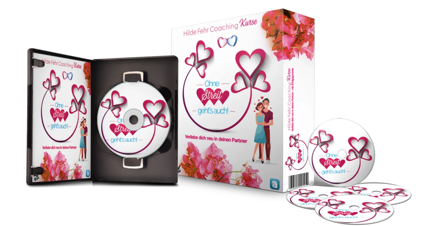 Hilde Fehr Coaching Kurs DVD-Boxset mit Herzen und Blüten-Motiv, Kurztitel Ohne Streit geht's auch