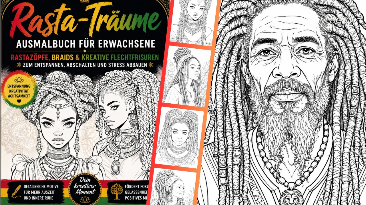 Blütenzauberei – Malbuch für Erwachsene von Martina Meier 3 Rasta-Träume Malbuch mit Ausmalbeispielen von Porträts mit Rastazöpfen und Flechtfrisuren