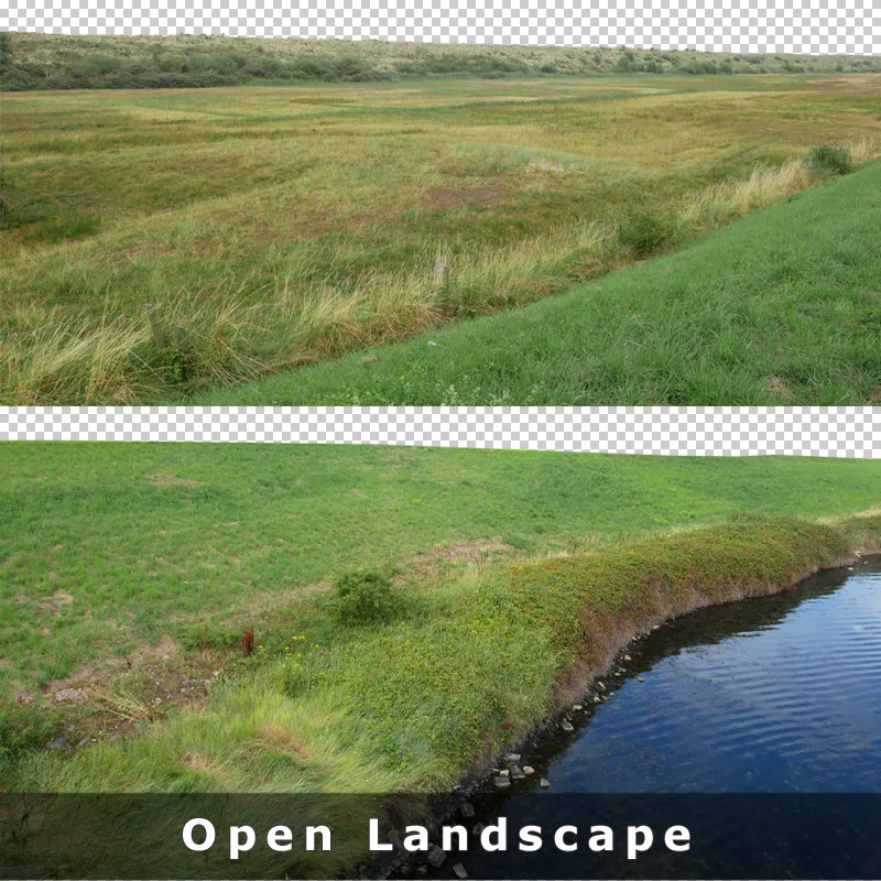 Landschaftstexturen mit Gras, Wiesen und Bachansicht aus Vogelperspektive