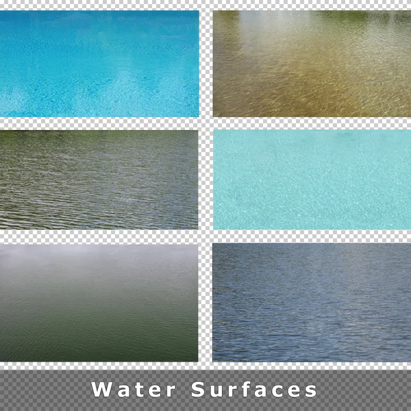 Wasseroberflächentexturen in verschiedenen Farbtönen und Lichtsituationen