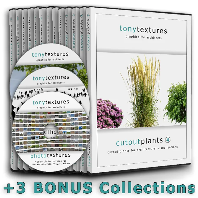Bundle A mit 13 Produktboxen: Photo Textures, Silhouettes, Cutout Plants und 3 Bonus Collections