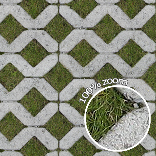 Bodentexturen für 3D-Rendering 9 Mosaik-Rasen-Textur mit grünem Rasen und weißen Fugen und 100% Zoom-Detail