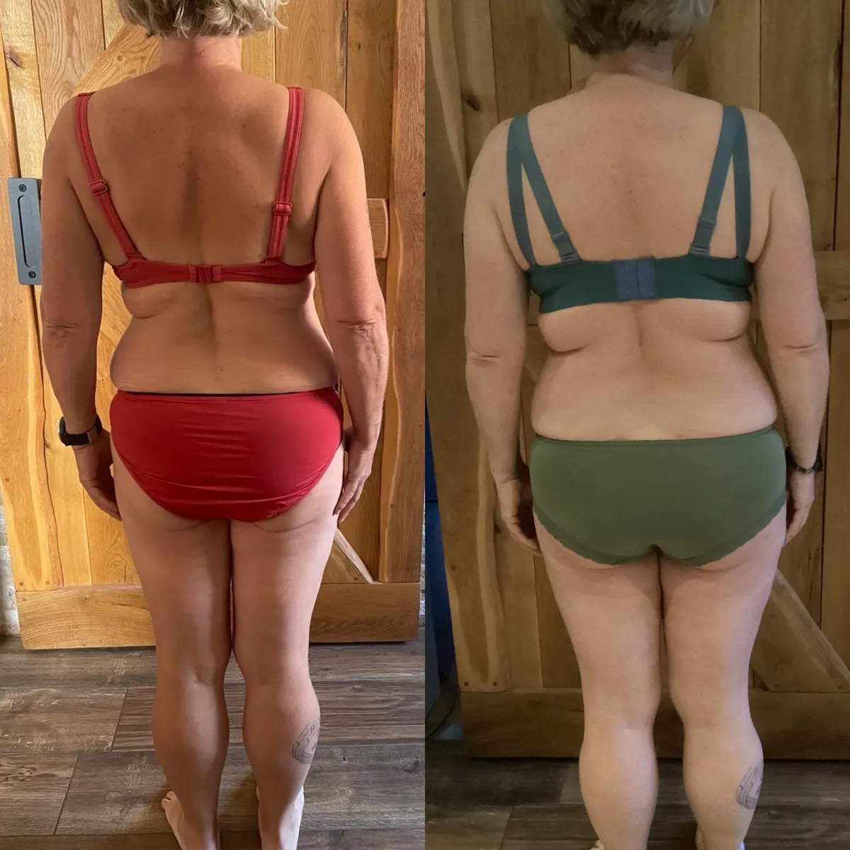 Body Harmony – Abnehmcoaching für Frauen von Tom Feenstra 11 Großformat Rückenansicht Vorher-Nachher Körpertransformation roter grüner Bikini
