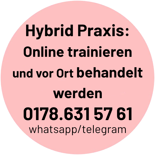 Bodymanual – Faszien-Kurs für Faszien & Beweglichkeit 4 Rosa Kreis mit Text zu Hybrid Praxis Online trainieren und vor Ort behandelt werden mit Telefonnummer