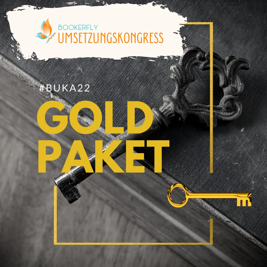 Gold Paket Produktabbildung des Bookerfly Umsetzungskongress mit schwarzem Hintergrund und Schlüsselmotiv
