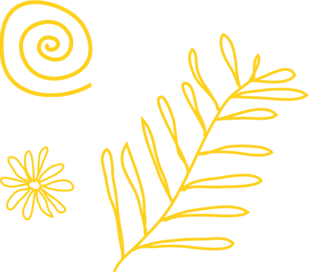 Buchmarketing Magie – Videokurs zur Autorenmarke 10 Gelbe Doodles mit Blume und Blattranke auf weißem Hintergrund