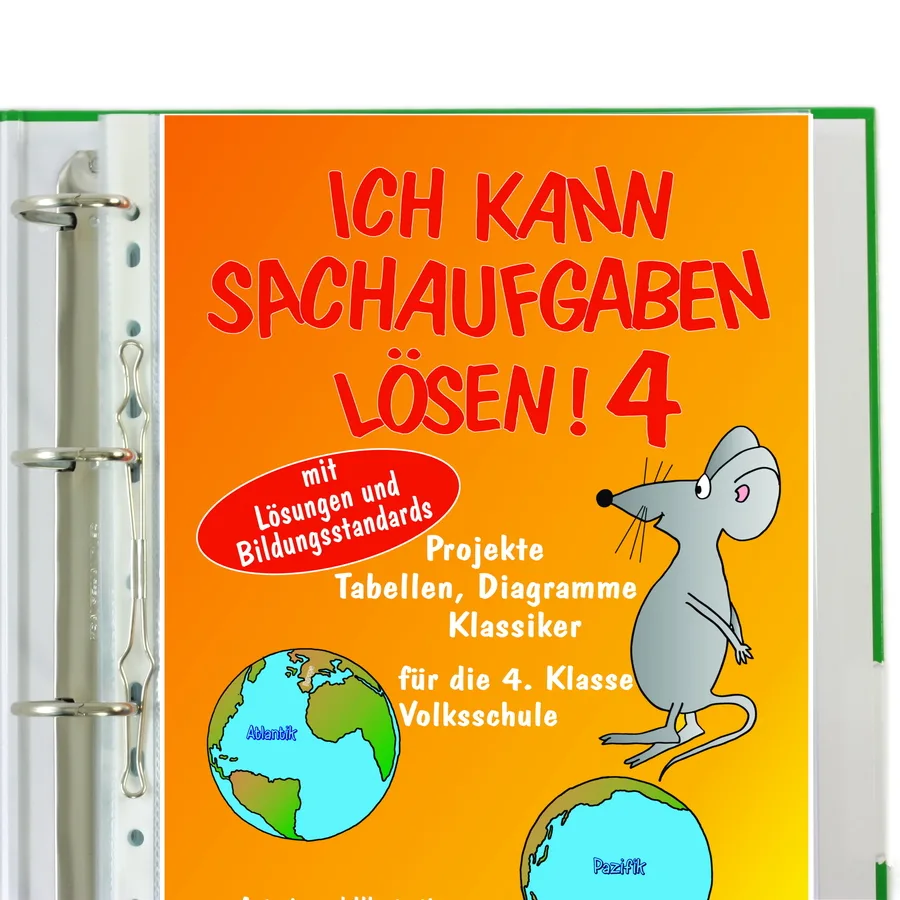 Mathematik Sachaufgaben lösen 4 Workbook mit Maus-Illustration und Globen