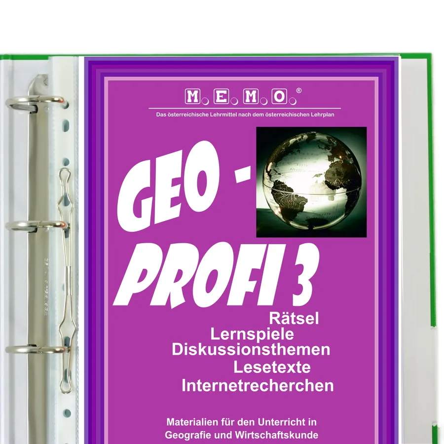 Geo-Profi 3 Arbeitsmaterial Cover mit magentafarbenem Hintergrund und Erdglobus