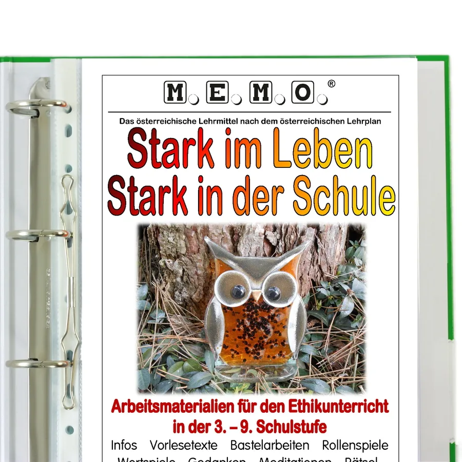 MEMO Lehrmittel Cover Ethik Stark im Leben mit Eule und buntem Text