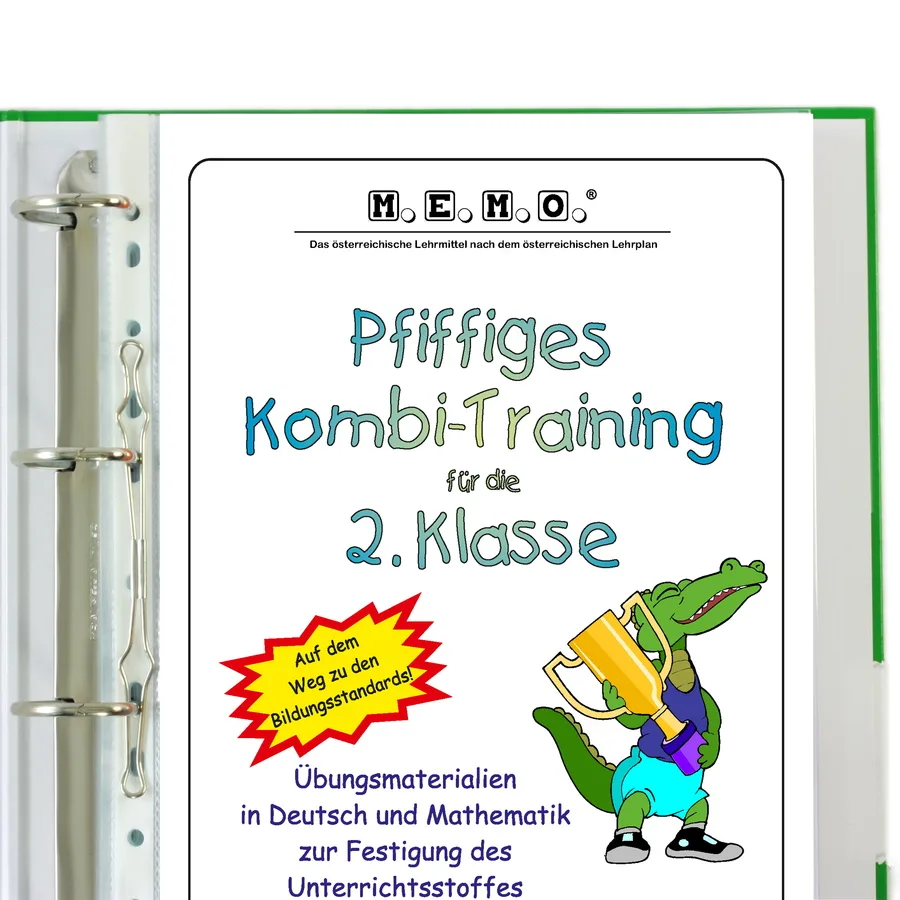 Pfiffiges Kombi-Training 2. Klasse Mathematik Deutsch Cover mit grünem Krokodil-Maskottchen