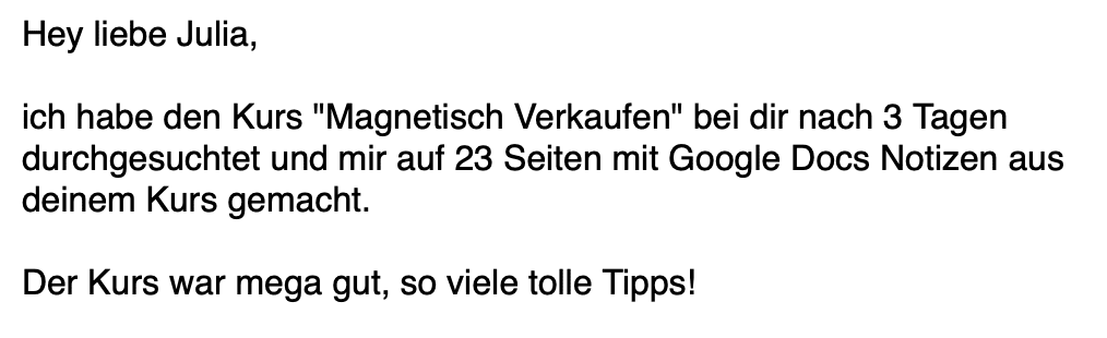 Kundennachricht: 23 Seiten Notizen aus dem Kurs Magnetisch Verkaufen