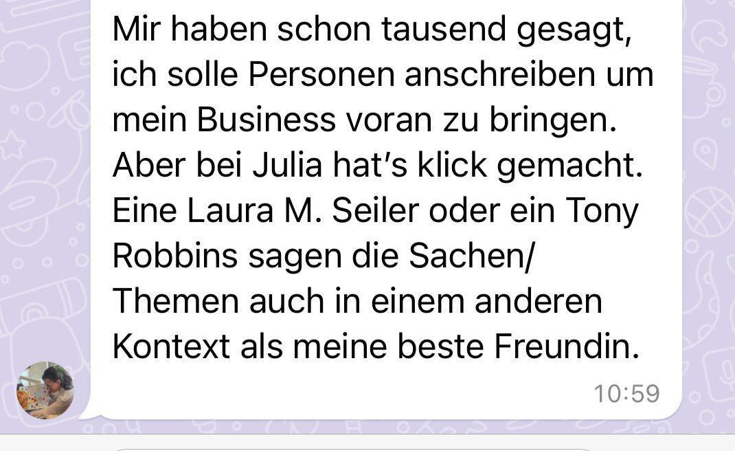 Kundennachricht: Bei Julia hat es klick gemacht, wichtigste Lernerkenntnis