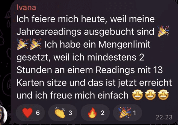 Kundennachricht von Ivana: Jahresreadings ausgebucht, Mengenlimit erreicht