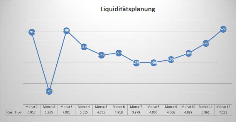 Liquiditätsplanungstabelle Businessplan Blumenladen mit Cashflow-Übersicht