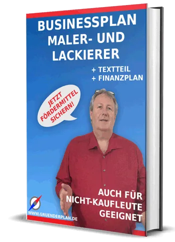 Businessplan Maler und Lackierer Buch-Cover mit Mann in rotem Hemd vor blauem Hintergrund