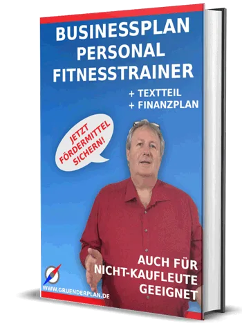 Buchcover Businessplan Personal Fitnesstrainer mit Mann im roten Hemd, Textteil und Finanzplan enthalten