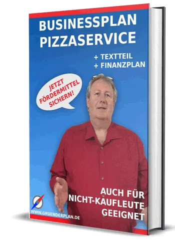 Businessplan Pizzaservice Buch-Cover mit Mann im roten Hemd vor blauem Hintergrund, Größe 350×485