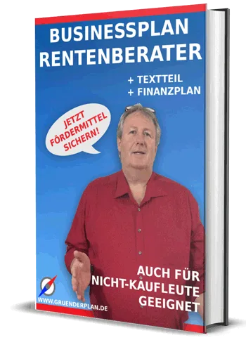 Businessplan Rentenberater Vorlage mit Mann in rotem Hemd, Buch-Mockup