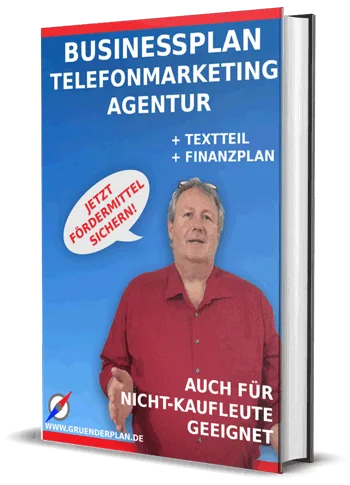 Businessplan Telefonmarketingagentur Vorlage mit Mann im roten Hemd, Buch-Cover 350x485px