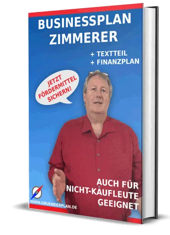 Businessplan Zimmerer Vorlage mit Mann in rotem Hemd und Textilien plus Finanzplan