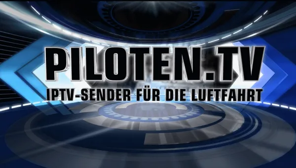 Piloten.tv IPTV-Sender für Luftfahrt mit blauem Technologie-Design