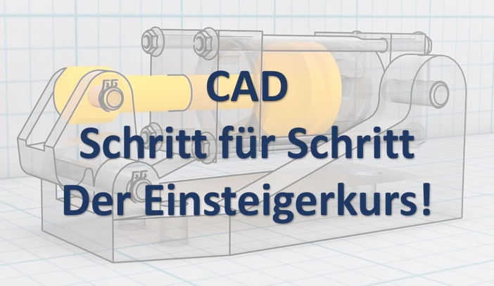 Technische CAD-Zeichnung eines Zylinderbauteils mit Textüberlagerung zum Einstiegerkurs