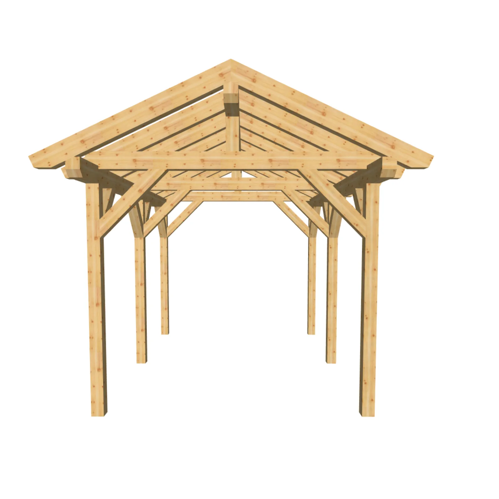 Carport Satteldach Frontansicht, symmetrischer Aufbau mit giebelförmigem Dach