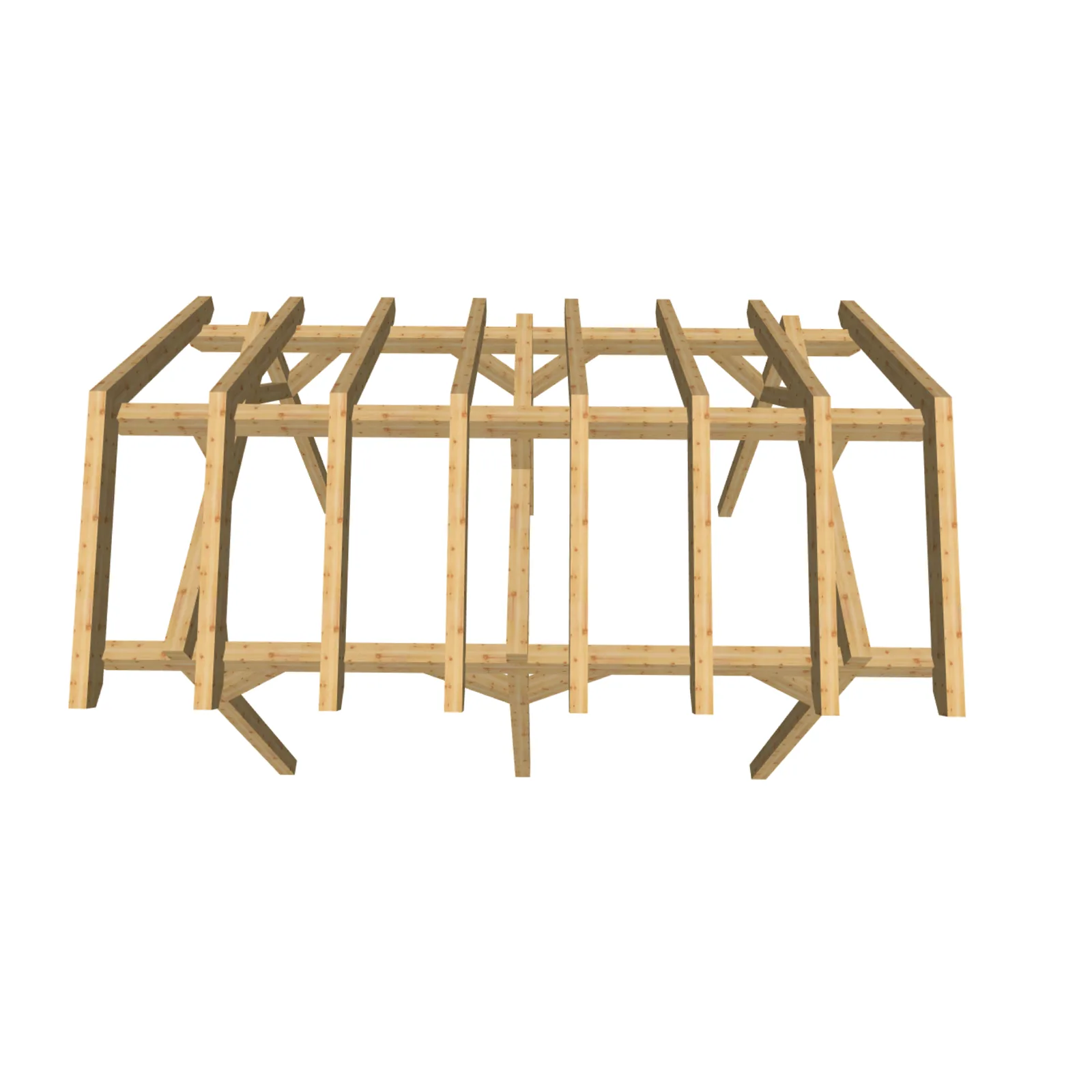 Carport Draufsicht 3D, Ansicht von oben mit Dachstruktur und Sparrenanordnung