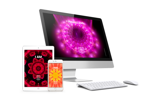 Chakra Activation Wallpaper Set auf Desktop, Tablet und Smartphone mit leuchtend magentafarbener Chakra-Grafik