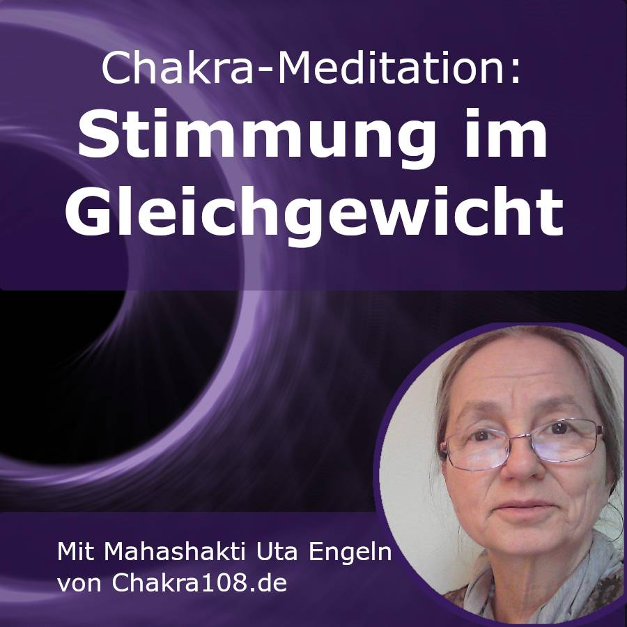 Chakra-Meditation Kurs-Cover mit weißem Text, violettem Hintergrund und Porträt von Mahashakti Uta Engeln