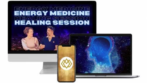 Mockup der Energy Medicine Healing Session mit Monitor, Smartphone und Laptop