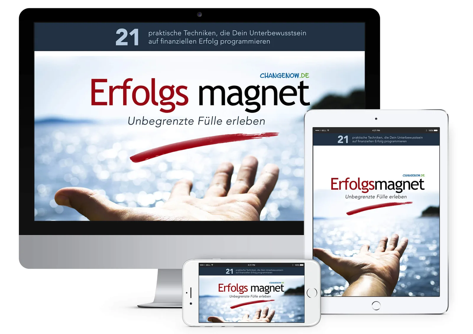 Mockup Erfolgsmagnet Kurs auf Desktop, Tablet und Smartphone