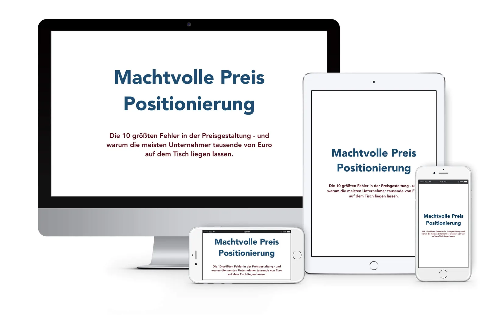 Mockup Machtvolle Preispositionierung auf Monitor, Tablet und Smartphone