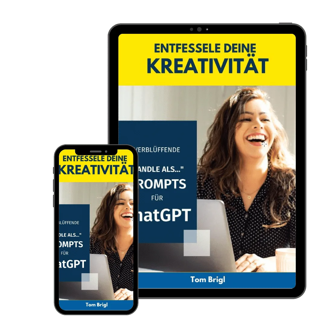 ChatGPT 121+64 Inspirationen + hochprofit. Dienstleistungen 1 Tablet und Smartphone Mockup mit Bonus-Material zur Kreativität und ChatGPT-Prompts