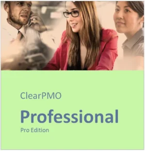 ClearPMO Professional Pro Edition mit Teamfoto von drei Geschäftspersonen