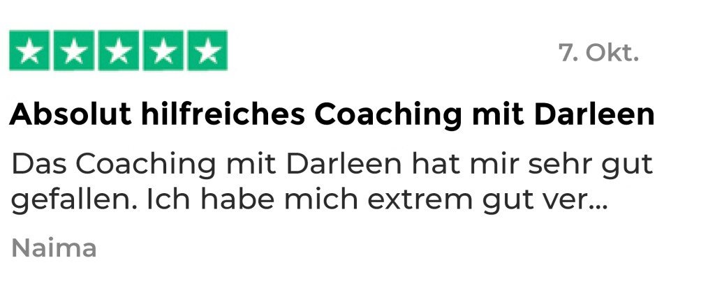 5-Sterne Bewertung, Kundenstimme von Naima vom 7. Oktober über Coaching mit Darleen
