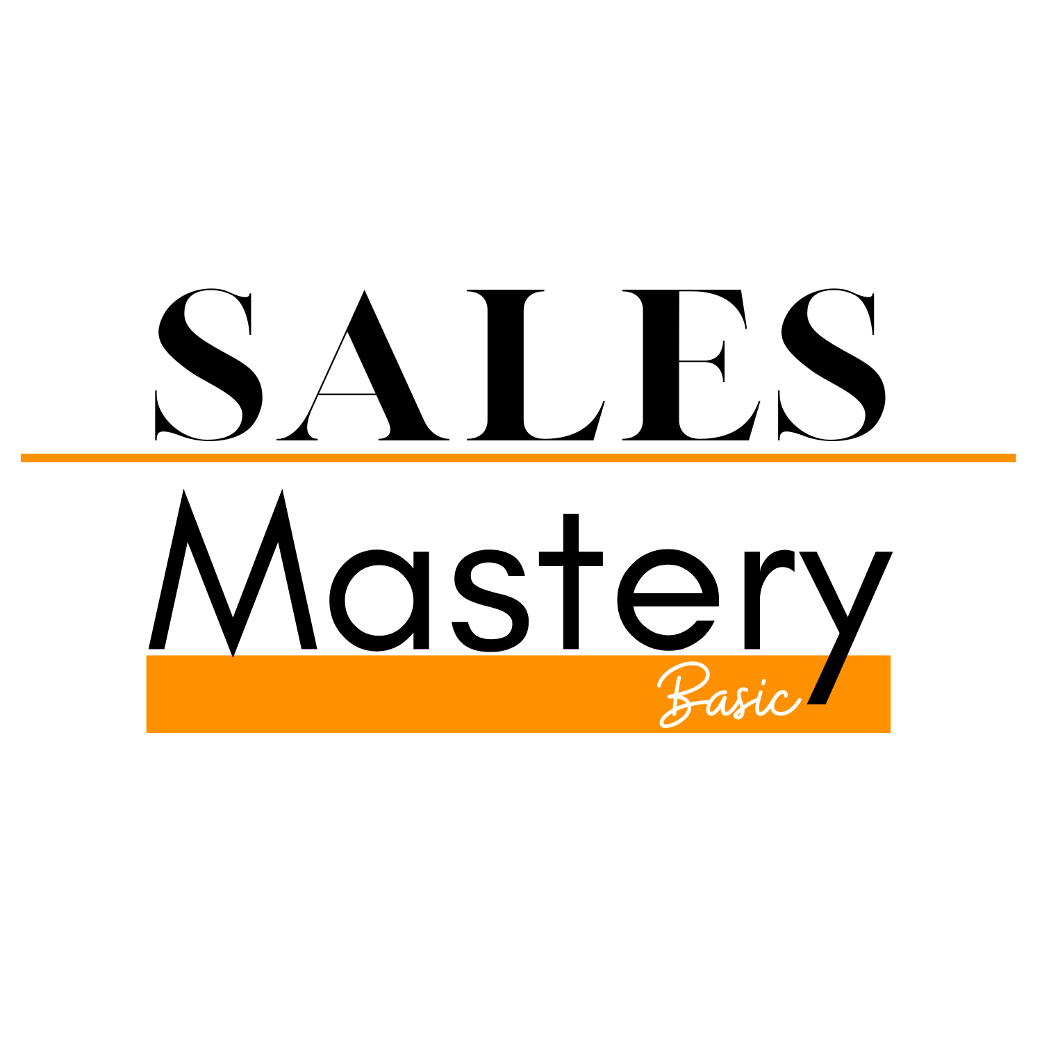 Sales Mastery Basic Logo mit schwarzem Text und orange Akzenten auf weißem Hintergrund