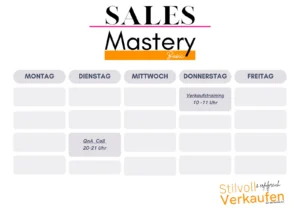 Stundenplan für Sales Mastery Basic mit Wochenstruktur und Termine