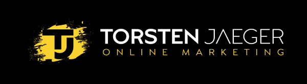 Torsten Jaeger Online Marketing Logo mit gelbem Wortmarken-Symbol auf schwarzem Hintergrund