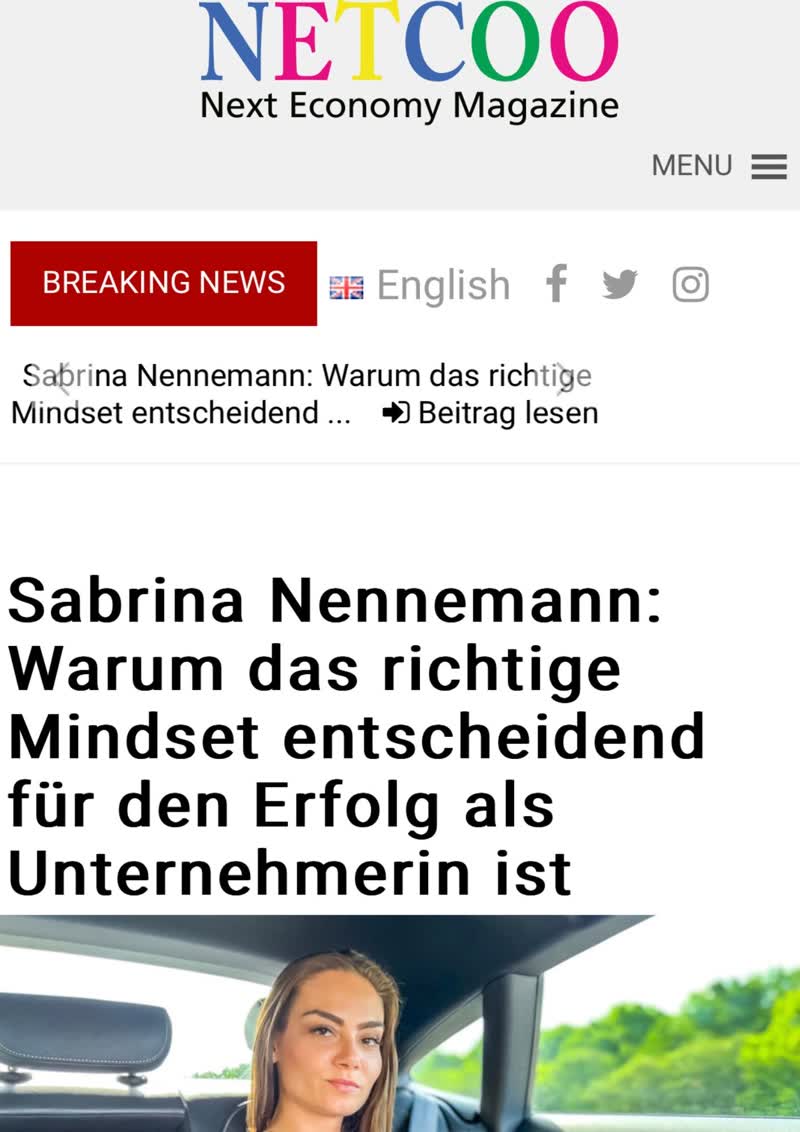 Pressebericht von NETCOO Next Economy Magazine über Sabrina Nennemann und die Bedeutung des richtigen Mindsets