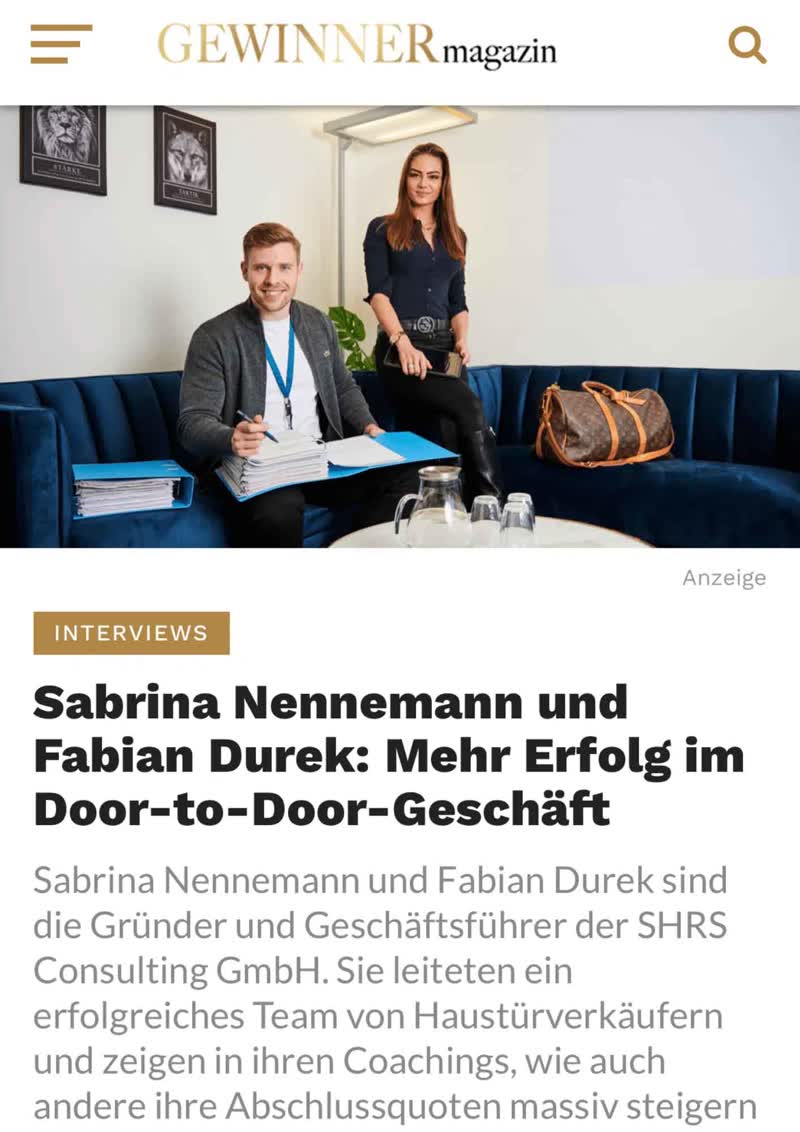 Gewinner Magazin Interview Sabrina Nennemann und Fabian Durek über Erfolg im Door-to-Door-Geschäft