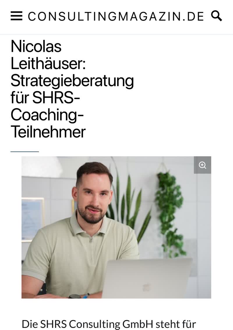 Consulting Magazin Artikel über Nicolas Leithäuser und SHRS-Coaching mit Porträt