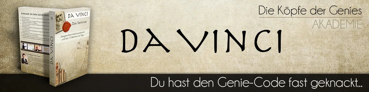 Da Vinci Master im „Genius“-Bundle 4 Da Vinci Genius Akademie Banner mit Produktbox und Claim zur Lerngeschwindigkeit